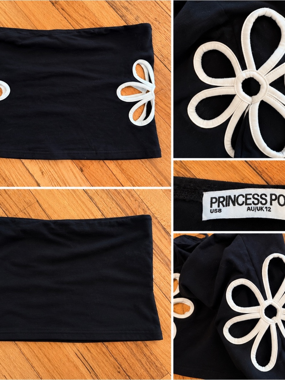 Princess Polly Black Mini Skirt with White Floral Cutouts